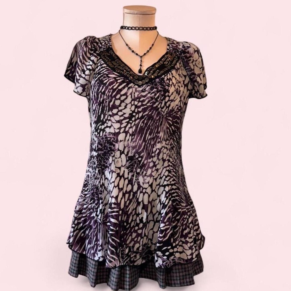 Purple‎ & black animal print babydoll top 🖤💜